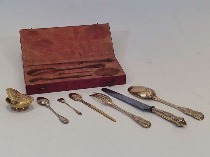 Silver-Gilt Travel Cutlery Set in a Box, from the Property of Margravine Philippine Auguste Amalie of Brandenburg-Schwedt